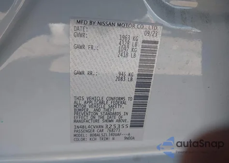 2024 Nissan Altima Sr Fwd from USA, damaged, VIN 1N4BL4CVXRN325355